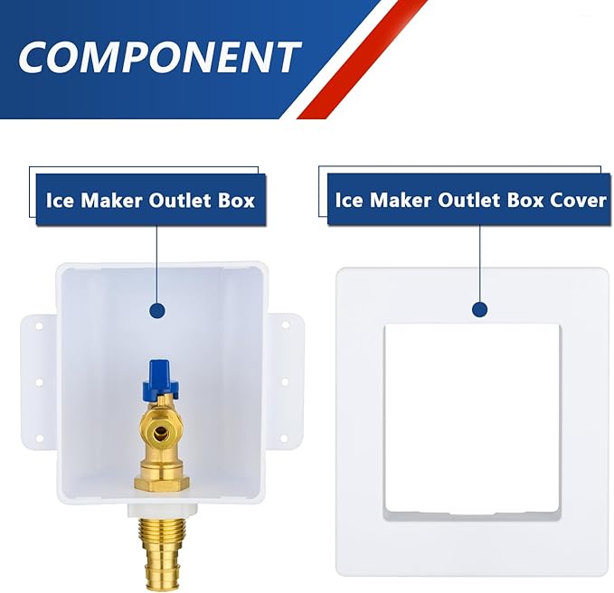 Ice Maker Outlet Box,1/2 Inch PEX-A F1960 Expansion Inlet and 1/4 Inch OD Compression Outlet Connection, Icemaker Box with Installed 1/4-Turn Ball Valve
