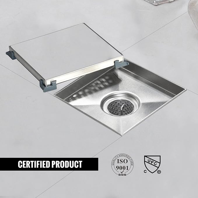 Square Shower Drain, Shower Drain 6 inch with 2 in 1 Tile-Insert Cover, Brushed AISI 304 Stainless Steel Shower Floor Drain with Hair Catcher