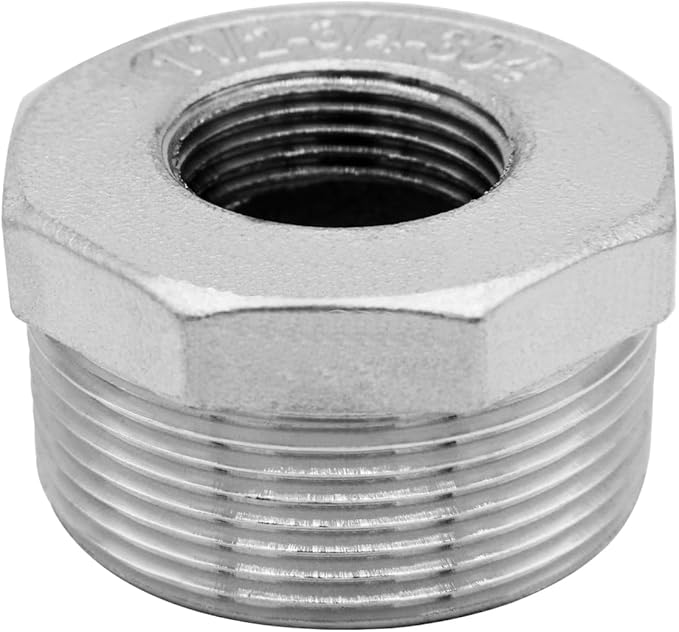 Stainless Steel 1-1/2" NPT Male to 3/4" NPT Female Reducer Hex Bushing Pipe Fitting Adapter (Pack of 2)