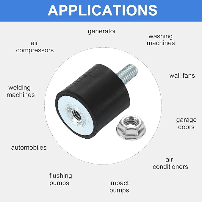 uxcell M4 Rubber Mounts, 1Pcs 15x15mm(DxH) Rubber Cylindrical Anti Vibration Isolator Shock Absorber with Lock Nut for Car Bobbin Generator Air Compressors