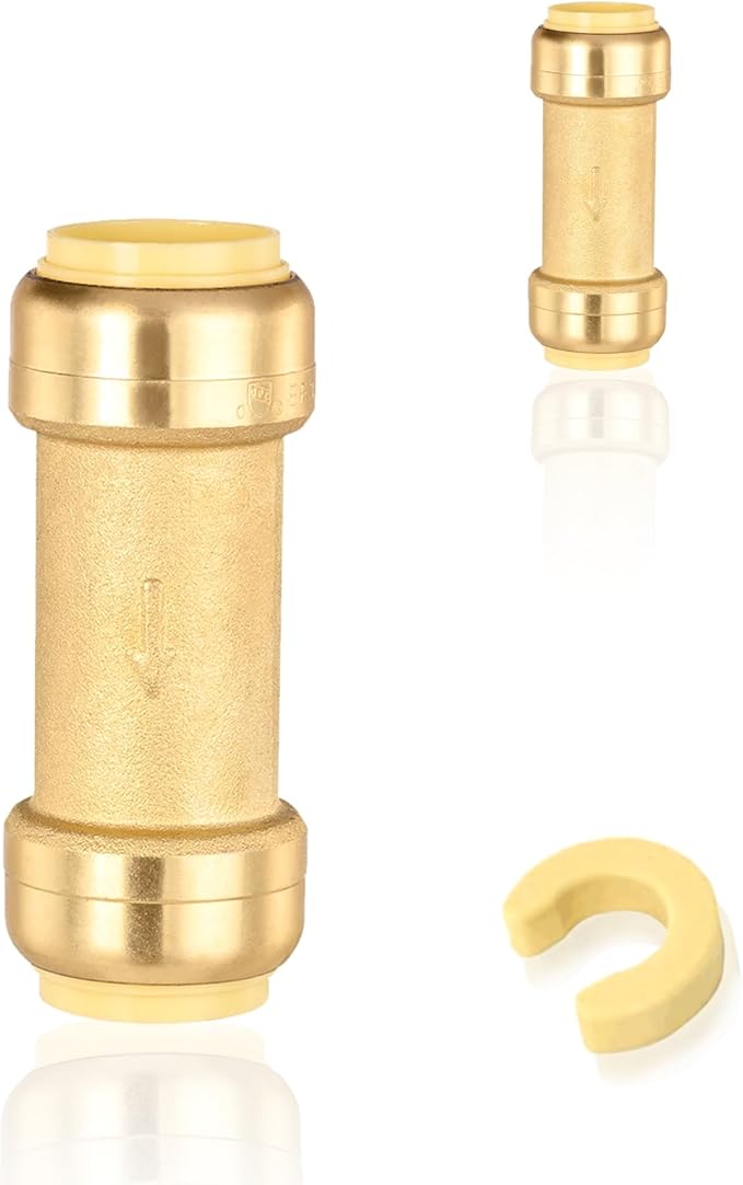 50-Pack HeSun Pushfit Check Valve, 1/2-Inch Push to Connect Plumbing Fittings with Disconnect Clip, Brass Push-fit Fittings for PEX, Copper, CPVC, PE-RT Pipes(PF-VALVE060-50)