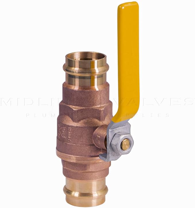 Midline Valve 4 Inch Press Ball Valve with Double-O-Ring, Full Port Press Ball Valve with 4" Connections, Brass Finish