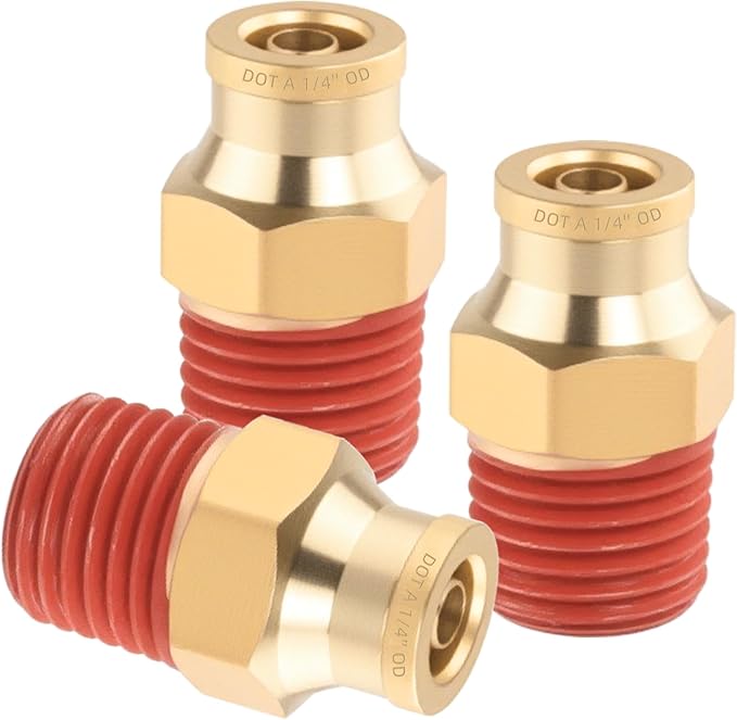 3PCS Air Brake Quick Push to Connect Fittings, 1/4" Tube OD x 1/4" NPT Thread Air Compression Straight Union Fittings for Nylon Hose with DOT Approved for Truck Trailers