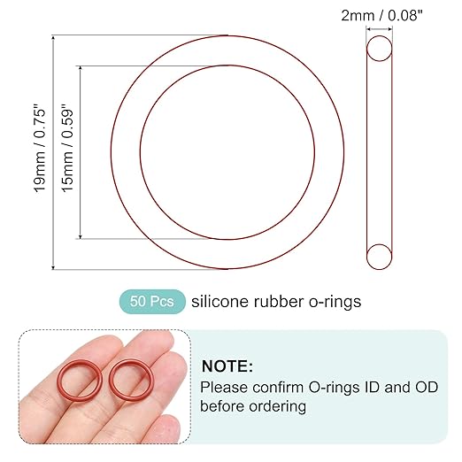 MECCANIXITY Silicone O-Ring 15mm ID 19mm OD 2mm Width Metric VMQ Sealing Gasket Replacement 50A Durometer for Plumbing Compressor Faucets Valves Repair (Red, Pack of 50)