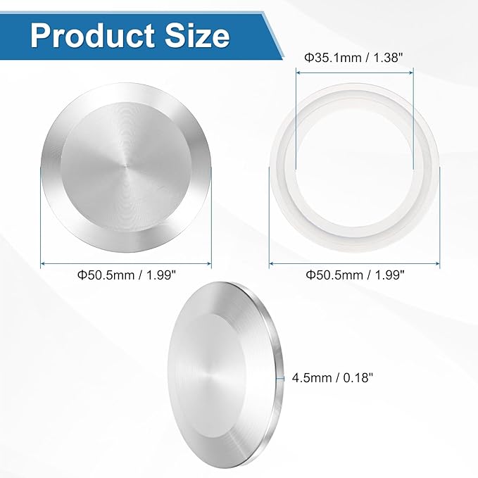 uxcell 2set Stainless Steel Sanitary Fitting Clamp End Cap 2" (50.5mm) Solid Tube End Cap with Silicone Gasket for Food Beverage Cosmetics Factory Pipes