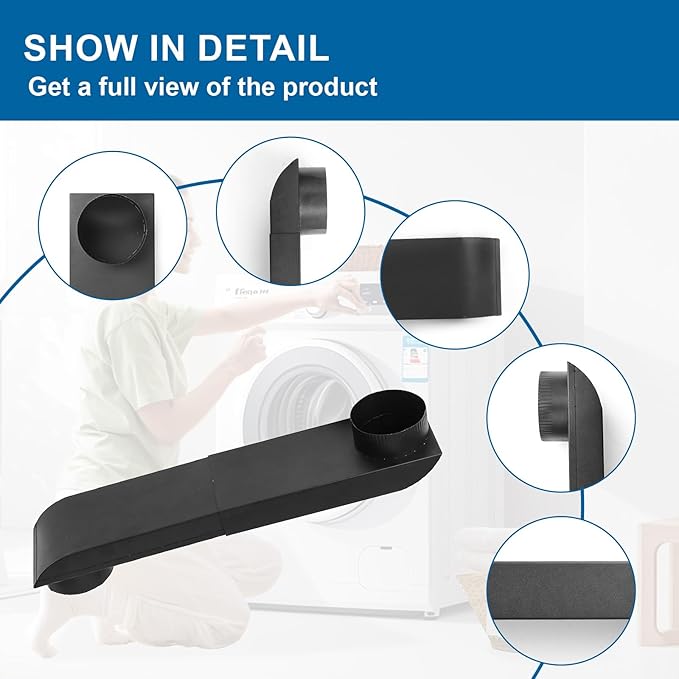 OEM Upgrade 12-19in Adjustable Dryer Vent Periscope - Telescoping Vent Duct for Tight Spaces, Space Saver Dryer Vent Adapter, low profile dryer vent duct,Fits Whirlpool & All 4in Dryer Outlets