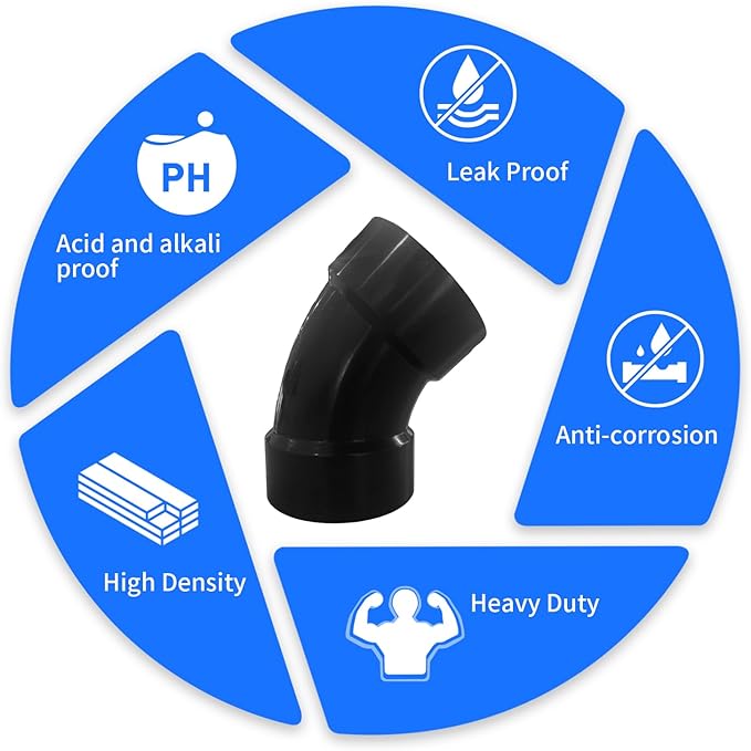 Lesso 4'' 45 Degree Elbow Pipe fitting - ABS DWV fittings(4", Black)
