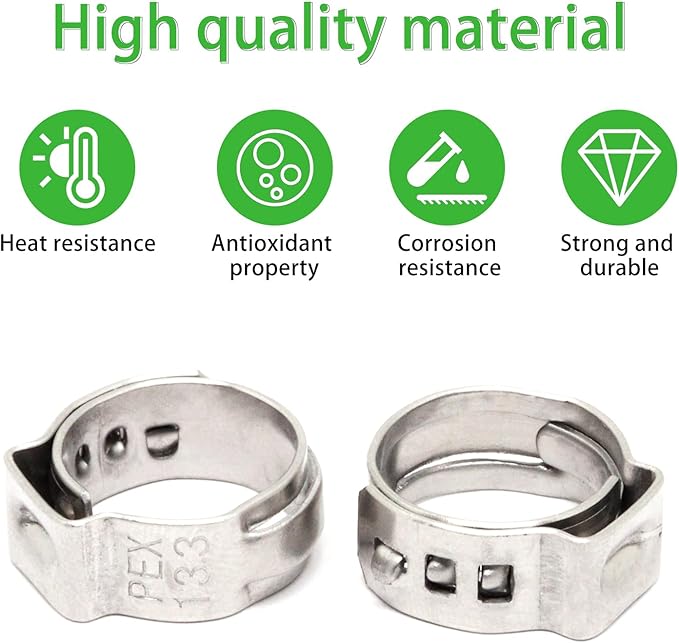 Stainless Steel 304 Pex Crimp Ring Clamp, Hose Pex Fitting Clamps (3/8 Inch, 50pcs)