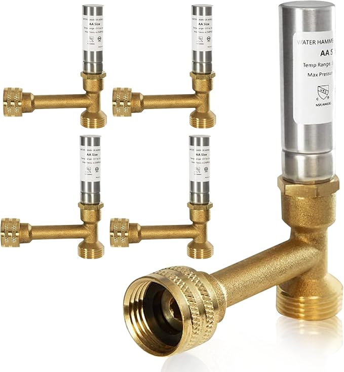 Water Hammer Arrestor,3/4 Inch Swivel FHT x 3/4 Inch MHT Tee Copper Water Arrestor for Washing Machine Connection(5PACK, Tee Stainless Steel Arrestor)(HAMMER016-5Pack)