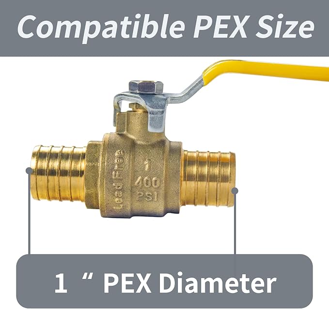 AB (5 Pack) 1 Inch X 1 Inch PEX Ball Valve, Full Port Water Stop Shut Off, Water Shut Off Valve with 10 Pcs Stainless Steel Cinch Crimp Rings, UPC Certified