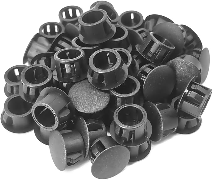 Hole Plugs 1/2" Plastic Flush Type Hole Plugs Snap in Locking Hole Tube Screw Caps Drilling Cover Plugs Fastener Covers for Kitchen Cabinet Furniture Black 50 Pack