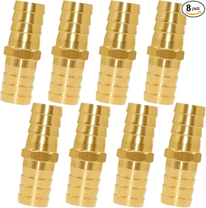 8PCS Brass 3/4"OD Barb Splicer Mender Hose Barb Fitting Straight 2-Way Union Garden Hose Repair Fittings for Water/Oil/Gas