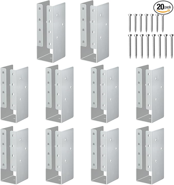 Concealed Stainless Steel Joist Hangers, (10-30PCS), 2"x6", 4"x6", 4"x8" with Screws, Outdoor Trim Concealed Flanges, for Beam,Swing, Handrail,Fence (10 Pack, 2"×6")