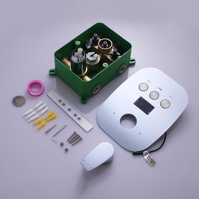 Chrome Shower Mixer Valve Pressure Balance Trim Kit LCD Digital Display Shower Faucet Valve Bathroom Shower Handle Diverter Trim 3 Function Push Botton Diverter Valve