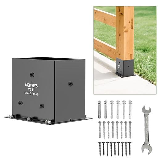 8 Pcs Post Base,4”x 6" Post Brackets(Acturl3.6 x5.6), Heavy Duty Black Metal Powder-Coated Thick Steel Post Anchor Outdoor for Support Deck Base Plate, Pergola Bracket Kit,Mialbox Post Mount