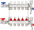 5-Branch PEX/Radiant Heat Manifold，1/2" PEX Tubing Manifold,304 Stainless Steel Floor Heat Manifold Kit with 1/2" Adapters Included for Hydronic Radiant Floor Heating (5-Loop)