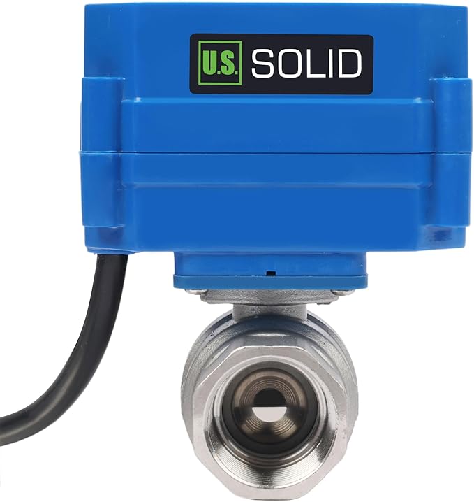 U.S. Solid 3/4" NPT 2-Way Motorized Ball Valve with US Plug 110VAC 304 Stainless Steel Electrical Ball Valve, Auto Return, Normally Closed, IP65, NSF Certified