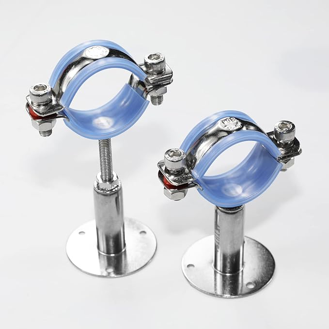 AKIHISA 2 Pcs 304 Stainless Steel Pipe Supports, Wall Mount Ceiling Mount Pipe Hanger, Pipe Holder for OD Pipe 51-57MM Adjustable Height Range 50-100mm