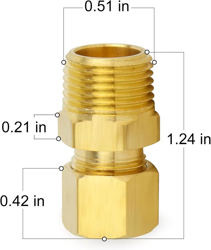 ChillWaves Brass Compression Tube Fitting, 1/4" OD x 1/4" NPT Male Compression Union Connector(10-PACK)