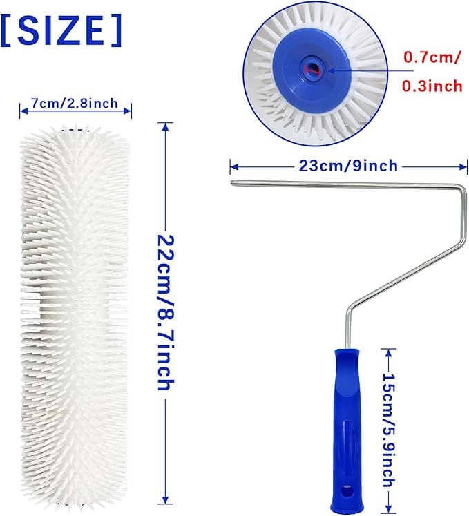 9 Inch Latex Floor Self Leveling Screed Spiked Roller for Epoxy Floor, Screed Compound Roller Bubble Remove Tool (2 Roller + 2 Frame)