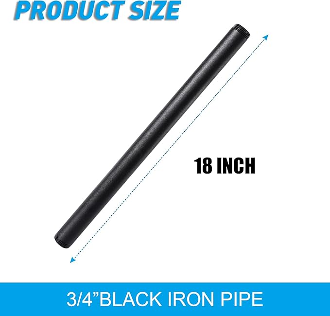 3/4" x 18" Black Painted Threaded Pipe, Home TZH 4 Pack Threaded Black Iron Pipe Nipple for DIY Project/Furniture/Shelving Decoration (4, 18")