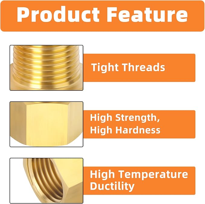 GASHER 2PCS Brass Pipe Fitting, Reducer Adapter, 1/8-Inch Male Pipe x 1/4-Inch Female Pipe