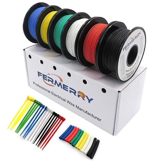 Fermerry 16 AWG Stranded Wire Spool 10ft Each 6 Colors Flexible 16 Gauge Silicone Hook up Wire Kit Electrical Tinned Copper Wire