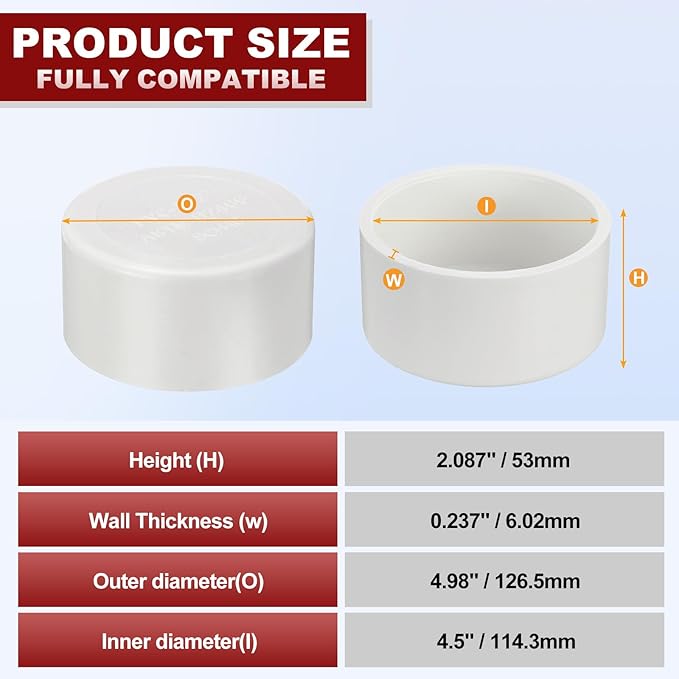 10 Pcs 4" PVC External End Cap Fitting, SCH40 Furniture Grade PVC Pipe Plug Adapter, Pipe Cover Fittings for DIY Project, Irrigation System, Plumbing Framework, Garden Structures