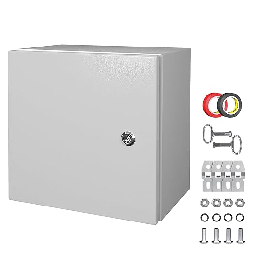 LeMotech Electrical Box 12 x 12 x 8 inch Junction Box, IP66 Waterproof Dustproof Steel Enclosure Wall-Mounted for Outdoor/Indoor Lockable with Equipment Mounting Plate