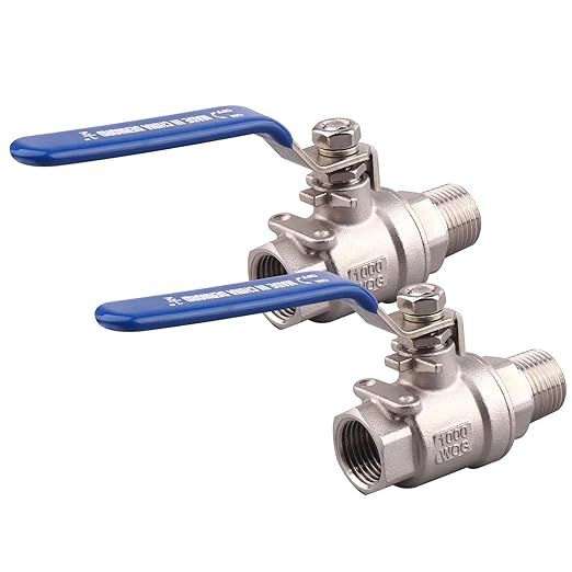 DERNORD 2 Pack Full Port Ball Valve 1/2 Inch - Male x Female Stainless Steel 304 Heavy Duty for Water, Oil, and Gas, 1000WOG