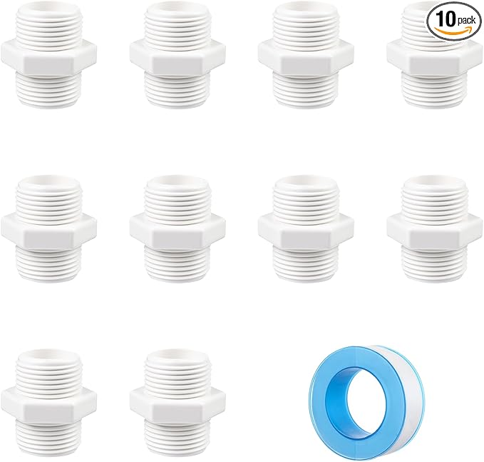10 Pcs 1/2 Inch PVC Pipe Fittings Hex Nipple G1/2 X G1/2 Male Thread Coupling Adapter Connector