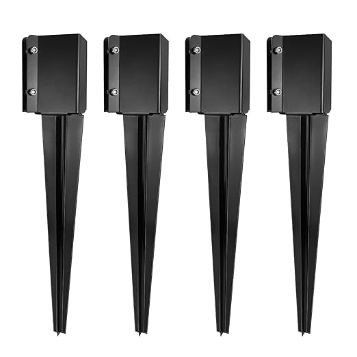 24 inch Fence Post Anchor Ground Spike Heavy Duty Metal Black Powder Coated Fence Stakes Post Base, 4x4 Inch (Inner Size 3.6"x3.6"), Pack of 4