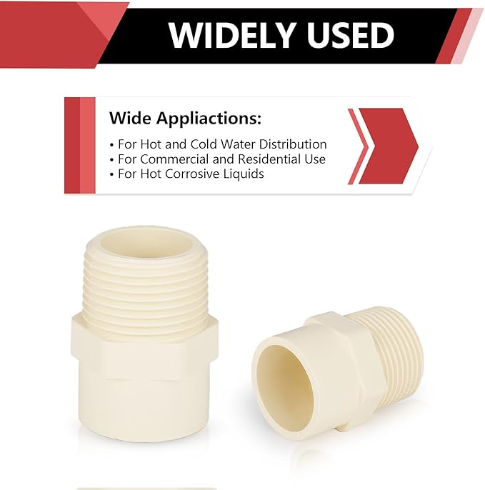 (10 Pack) EFIELD CPVC CTS Male Adapter Fittings, 1" Slip X 1" Male Thread,(CPVC035-5-10PCS)