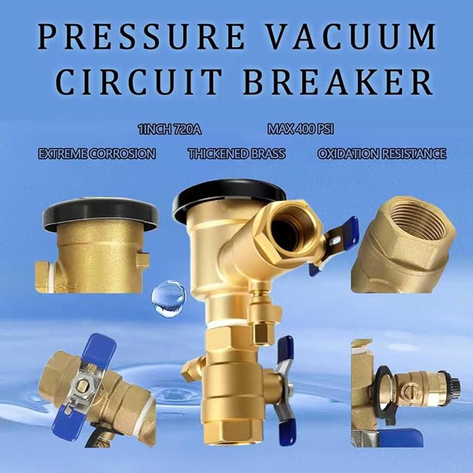 1" 720a Pressure Vacuum Breaker Assembly Heavy-Duty Brass Backflow Preventer Valve Replacement Max 400 Psi Anti-Siphon Protection For Irrigation Lawn Sprinkler Systems