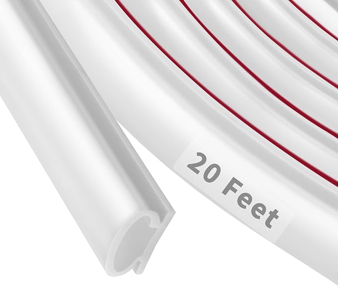 20 Feet Rubber Weather Stripping Door Seal Strip, Self-Adhesive Backing D-Shape Door Weatherstripping for Door Frame Insulation Large Gap, Easy Cut to Size(White)