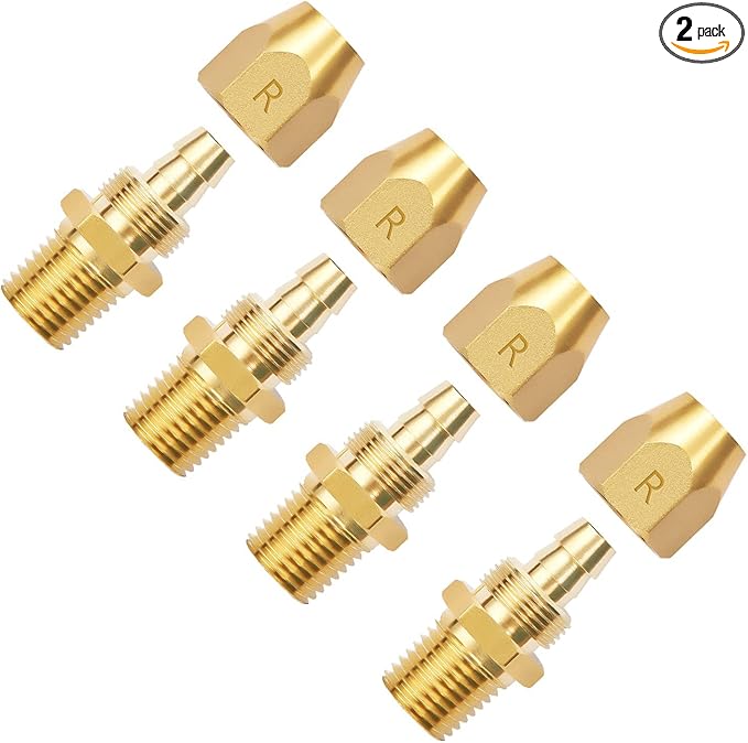2pcs Premium Solid Brass Pneumatics Reusable Rubber Hose-End Repair Fitting, 3/8" Barb For 3/8-Inch ID Rubber Air Hose With 1/4" NPT