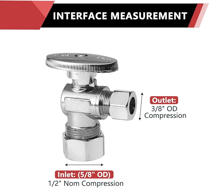 5-Pack EFIELD Angle Stop Valve 1/2" Nominal (5/8" OD) Compression x 3/8" OD, 1/4-Turn,(VALVE116-5PCS)