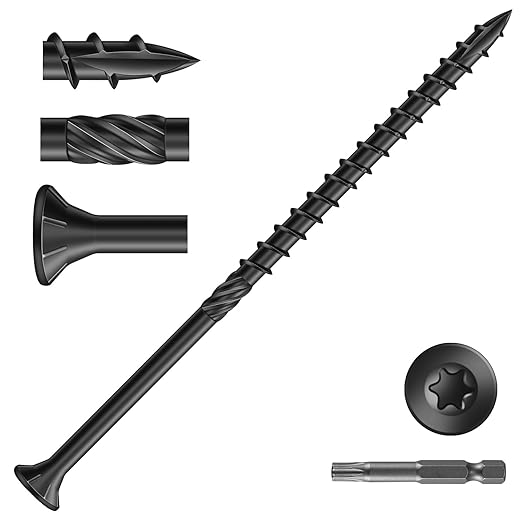 #10 x 4 Inch Deck Screws (45Pcs) 1lb. Carbon Steel, Black, Flat Head, Rust Resistant epoxy Coated, with T25 Star Bit