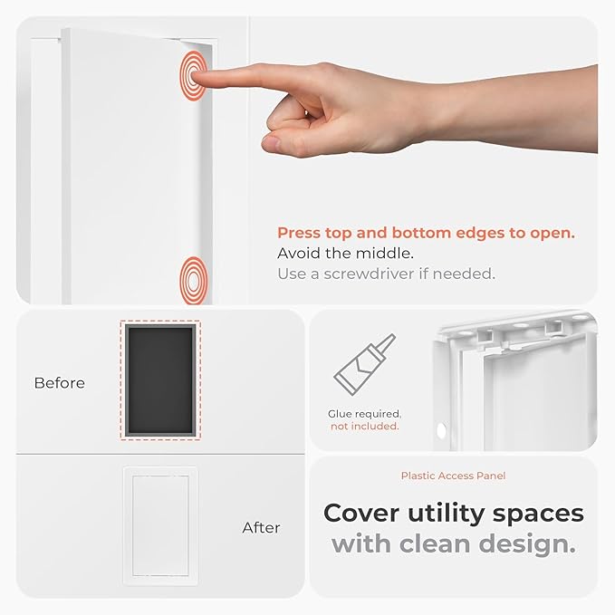 8x8 Inch White Access Panel – ABS Plastic Square Wall & Ceiling Access Door for Plumbing Electrical HVAC – Easy Install Indoor Panel for Drywall Home Improvement and Maintenance