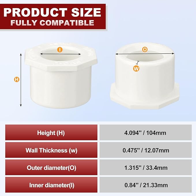 1Pcs 1" x 1/2" PVC Reducer Bushing Fitting, SCH40 (Spigot x Socket) Furniture Grade PVC Pipe Fitting, Reducer Bush Adapter for Home Sewer Plumbing, Industrial, Pipe Connection