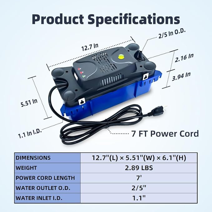 1/30 HP 132 GPH 20 FT HVAC Condensate Pump with 20 FT Tubing, 115V/230V w/Automatic Safety Switch, Removal Drain Pump for Air Conditioner, Dehumidifier, Ice Maker, Furnace, Boiler