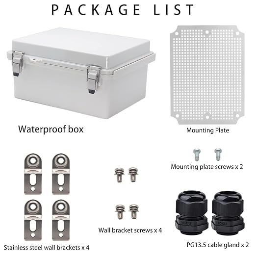 Outdoor Waterproof Electrical Box Junction Box Weatherproof IP67 ABS Plastic Enclosure Switch Router Project Box Electronics DIY Enclosure With Mounting Plate Wall Bracket Grey 8.6"x6.6"x4.3"