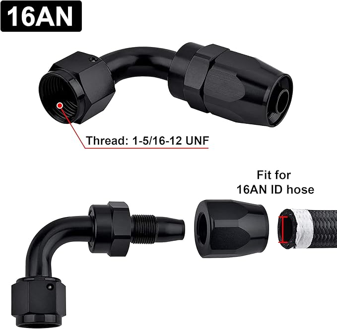 EVIL ENERGY 16AN Hose End Fitting 90 Degree Swivel for CPE Braided Fuel Hose Black