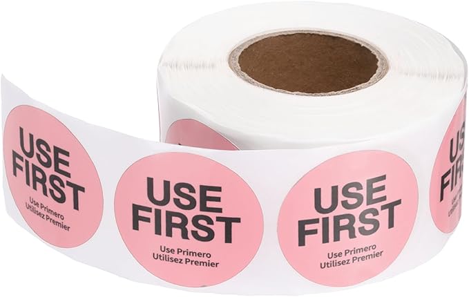 PATIKIL 500 Pcs USE First Stickers, 2 inch Round Use First Stickers Food Service Circle Inventory Control Adhesive Labels for Food Service Kitchen Restaurants Retail Storage Date, Pink