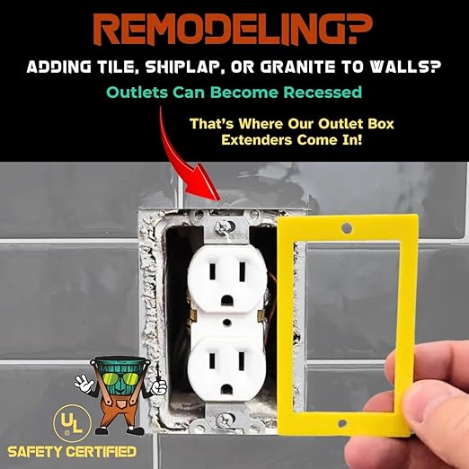 1/2" Single Gang Receptacle Outlet Box Extenders - UL Listed - Electrical Outlet Extender for Electrical Box and Electrical Outlet Switches with Screws (Pack of 3)