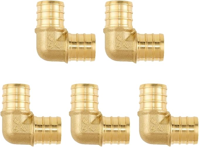 5 Pack 3/4" Brass Pipe Fitting PEX Elbow Fittings, Anti-Corrosion, Lead-Free, 5 Year Warranty, Multiple Certifications, Easy Installation - for PEX Tubing Pipe (3/4" Elbow, 5)