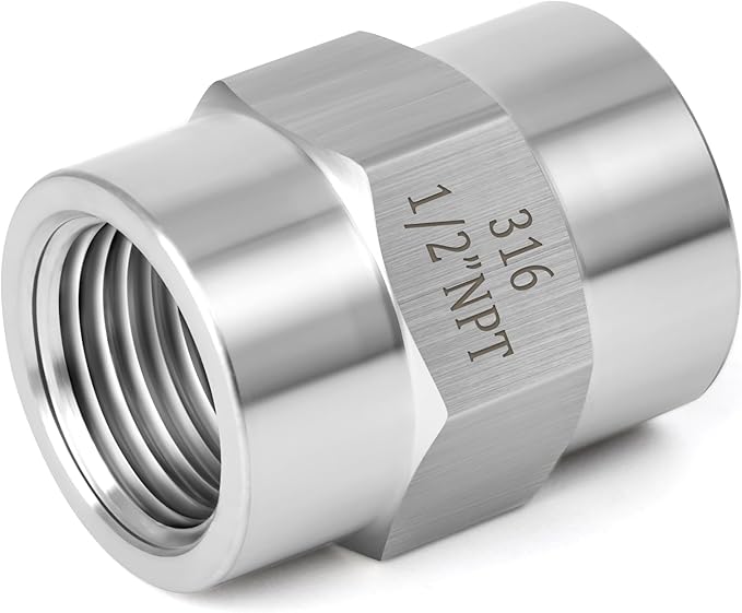 TAISHER 2PCS Forging of 316L Stainless Steel Pipe Fitting, Coupling, 1/2" NPT Female x 1/2" NPT Female, Pipe Adapter Fitting