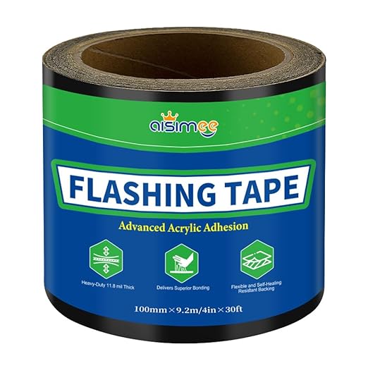 Flashing Tape Waterproof, Window and Door Flash Tape with Acrylic Adhesive, Self-Healing Flexible Roof Flashing Tape, Industrial-Grade All Weather for Building Waterproofing, 4 in x 30 ft