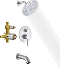 sumerain Tub and Shower Faucet with Rough in Valve, Brushed Nickel Shower Faucet with Tub Spout, 8 Inch Rain Shower Head