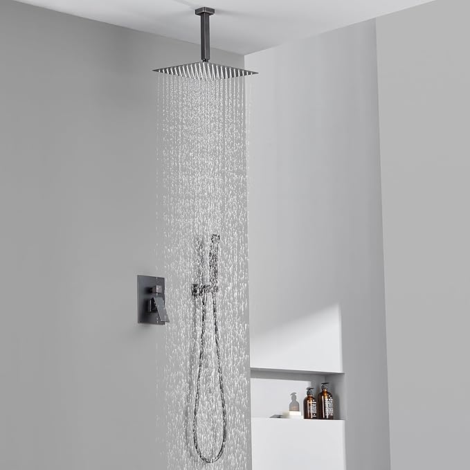 Shower System 12 Inches Rain Shower Combo Set Oil Rubbed Bronze Ceiling Mount Shower Faucet Bathroom Faucets with Rainfall Shower Head and Hand Shower